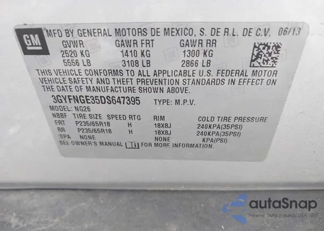 2013 Cadillac Srx Luxury Collection z USA, uszkodzony, nr VIN 3GYFNGE35DS647395